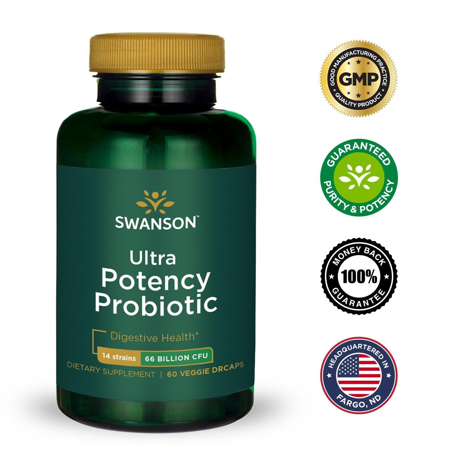 Swanson Ultra Potency Probiotic Vegetable Capsules, 66 Billion Cfu, 60 Count