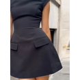 thumbnail image 5 of Minivestido liso con cuello de barco para mujer, vestido elegante de fiesta con manga abombada, manga corta, ajustado, 2023, 5 of 5