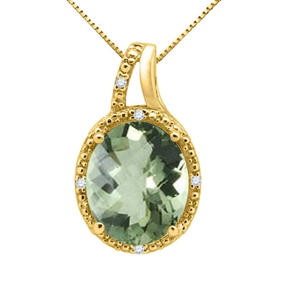 Mauli Jewels Engagement Necklace for Women 4.52 Carat Oval Shaped Green Amethyst and Diamond Pendant 4-prong 10K Yellow Gold|Silver Chain
