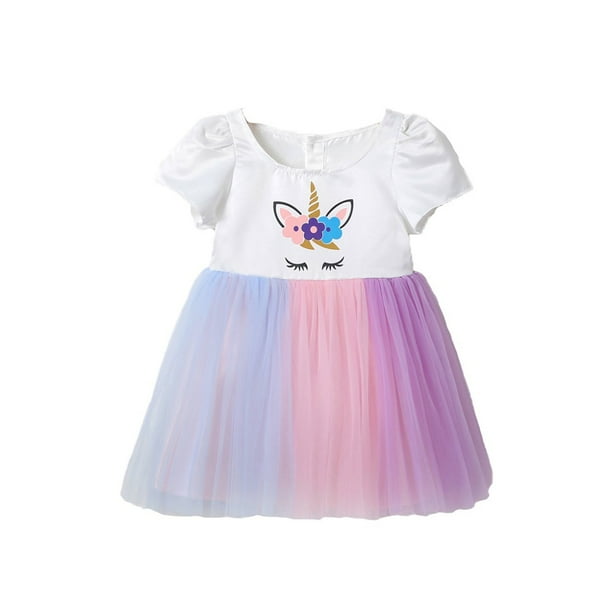 Rainbow Dress For Girls One Piece Dress Short Sleeve O Neck T Shirt Toddlers Kids Children Summer Tulle Dress Birthday Princess Skirts For 6 Months To 3 Years Old Walmart Com Walmart Com