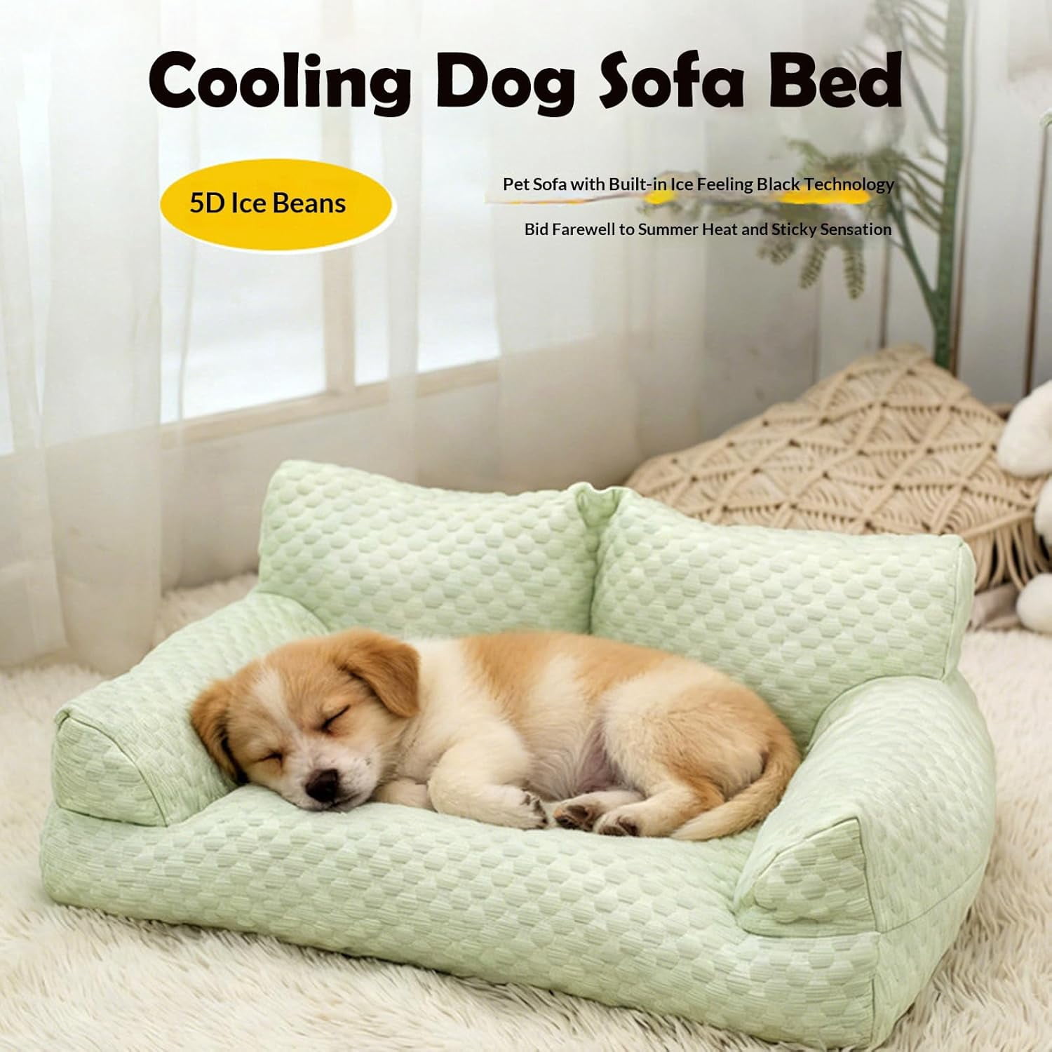 Dog Cooling Sofa Bed, Orthopedic Bolster Dog Sofa Bed, Breathable Sleeping Couch Pet Bed, Waterproof Lining and Nonskid Bottom, for Large Small Dogs & Cats (Blue, XL-35.43 * 21.65 * 9.84 in)