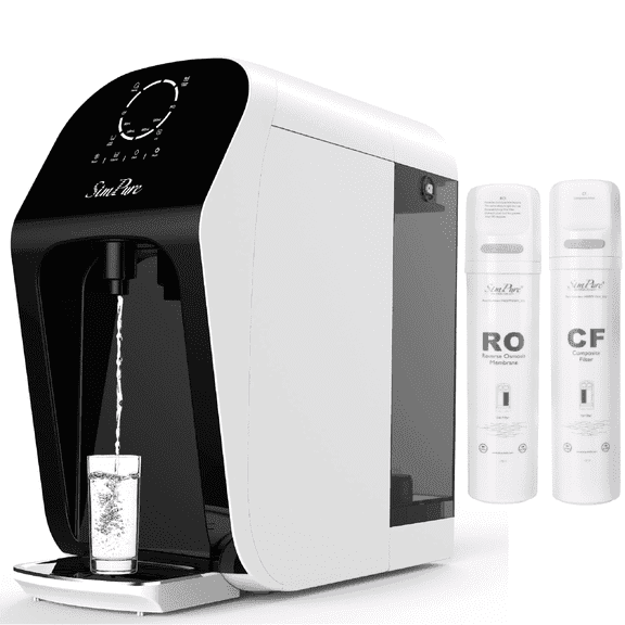 Countertop Reverse Osmosis Water Filter System, SimPure 4 Stage RO System, UV Purification | 4: 1 Clear to Drain | NSF/ANSI 58 Certified | CF & RO Replacement Cartridges | WP1