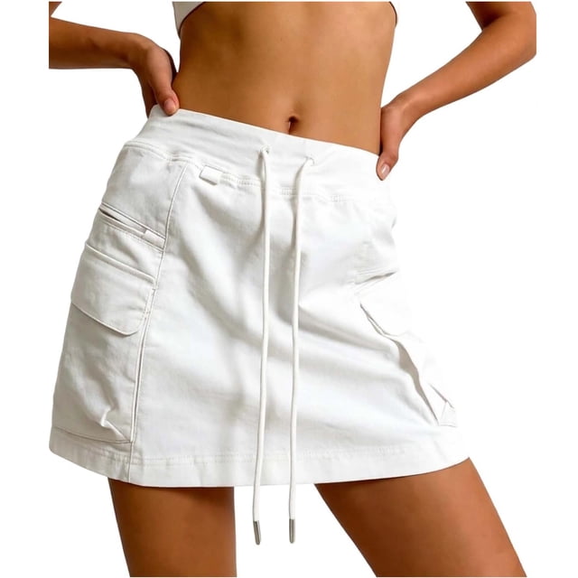 Cargo Skorts For Women With Pockets Drawstring Athletic Skirts Matching Shorts Underneath Golf Sweat Skirt, 2XL