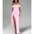 thumbnail image 5 of Off the Shoulder Wedding Guest Dress Bodycon High Split Formal Dress Cocktail Party Prom Long Dresses Pink M, 5 of 9