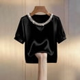 thumbnail image 4 of Work Tops for Women Crew Neck Short Sleeve Shirts 2026 Satin Pearl Dressy Casual Blouses Fashion Clothing, 4 of 5