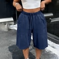 thumbnail image 6 of Resicozy Womens Wide Leg Sweat Bermuda Shorts Drawstring Elastic Waist Hem Casual Lounge Shorts with Pockets Navy 2XL, 6 of 6