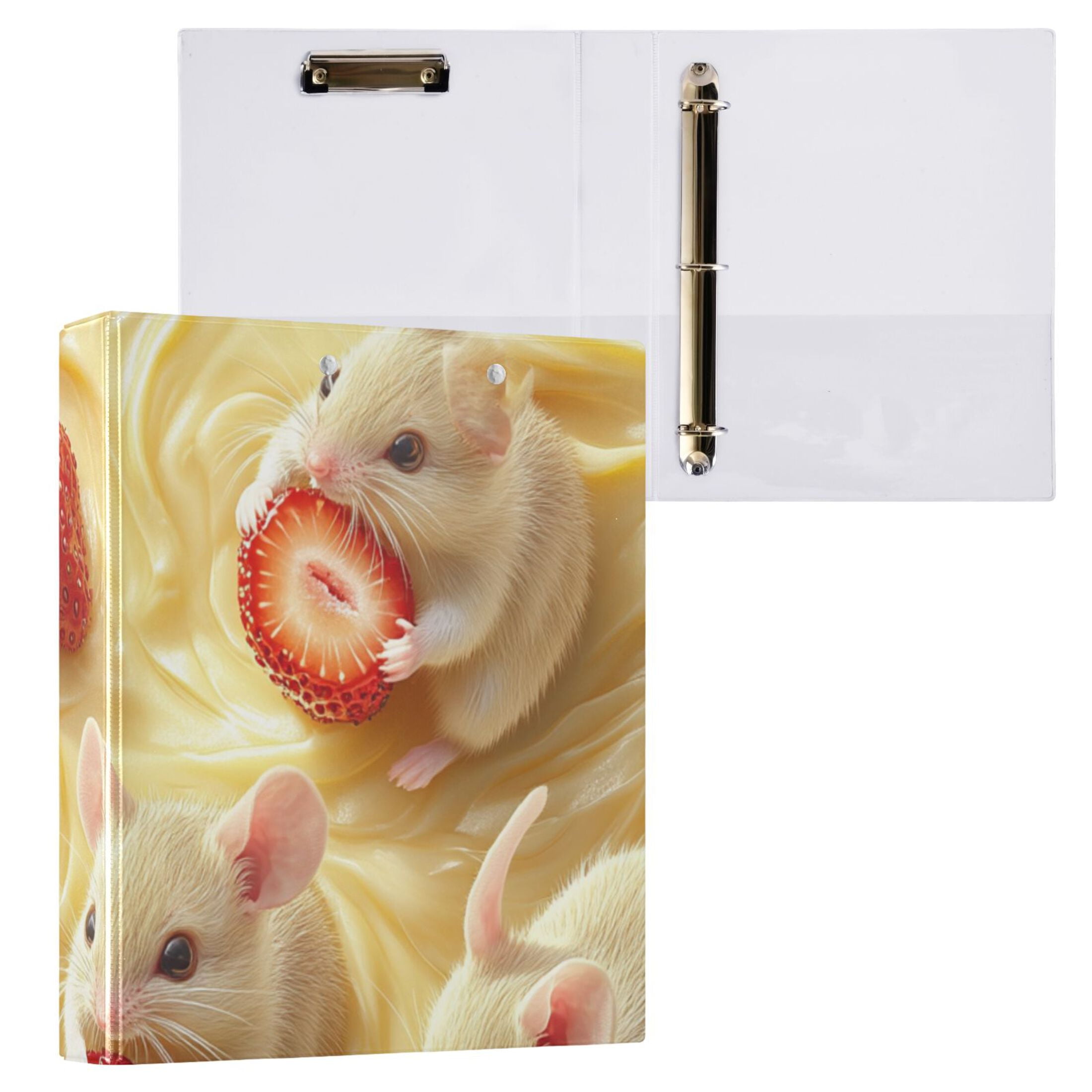 Strawberry and Mice 3 Ring Binders 1.5 inch Hardcover File Folders with Interior Pockets A4 Size Organizer for School Office Hospital