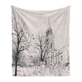 thumbnail image 1 of Paris Soft Flannel Fleece Throw Blanket, People Passing by St-Germain-des-Pres Area Medieval Europe Parisian Winter, Cozy Plush for Indoor and Outdoor Use, 70" x 90", Coconut and Black, by Ambesonne, 1 of 6