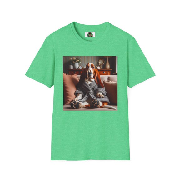 Basset Hounds "Chillin in a Robe" Unisex Softstyle T-Shirt