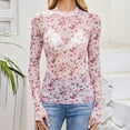 thumbnail image 4 of Towmus Womens Lace Long Sleeve Mesh Top Floral Neck Going Out Top Sheer Blouse Fashion Fall Outfits 2025, 4 of 6