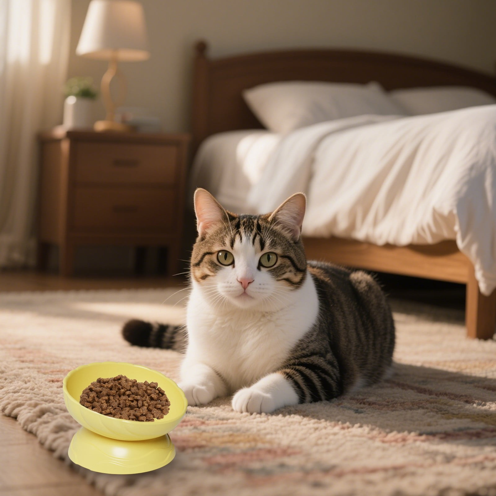 Elevated Cat Bowls Set – 6.1" Wide Ceramic Raised Cat Food & Water Bowls – 15° Tilted Whisker-Friendly Design – Dishwasher & Microwave Safe – Ideal for Indoor Cats & Small Dogs (Yellow, Durable Gift)