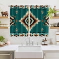 thumbnail image 2 of Green Southwestern Kitchen Curtains 72 Inch Length, Boho Ethnic Geometric Retro Grommet Top Bedroom Living Room Curtains, Light Filtering Cafe Curtain Drapes 2 Panels Set 104''x72'', 2 of 9