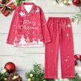 thumbnail image 2 of Tiweut Womens' Leisure Pajamas Sets for Christmas Lapel Long Sleeve Lapel Button Tops and Pants Set Full Floral Print Santa Holiday Sleepwear Set,Pink1,XL, 2 of 3