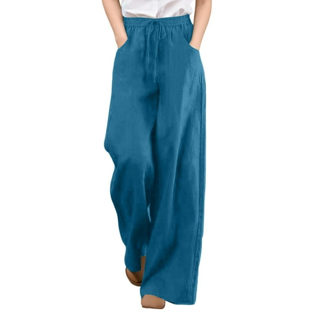 Pantalones rectos de cintura alta para mujer: pantalones informales con cordón para el día a día y el deporte