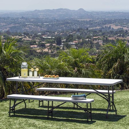 Ktaxon 3pc Portable 6 Folding Table And Bench Set Combo Resin