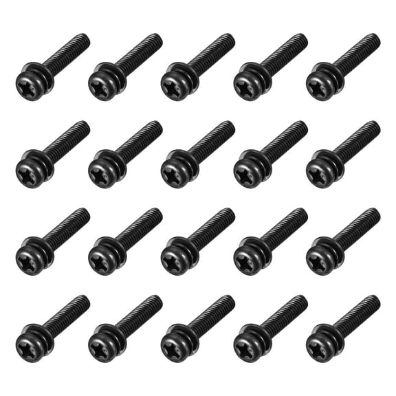 Uxcell M4 x 20mm Carbon Steel Phillips Pan Head Machine Screws Bolts Combine with Spring Washer and Plain Washers 20pack