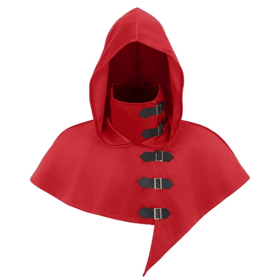 ZGRBOU Medieval Cowl Hood with Buckles Renaissance Hooded Cape Hat for Men Women Halloween Costume Accessories