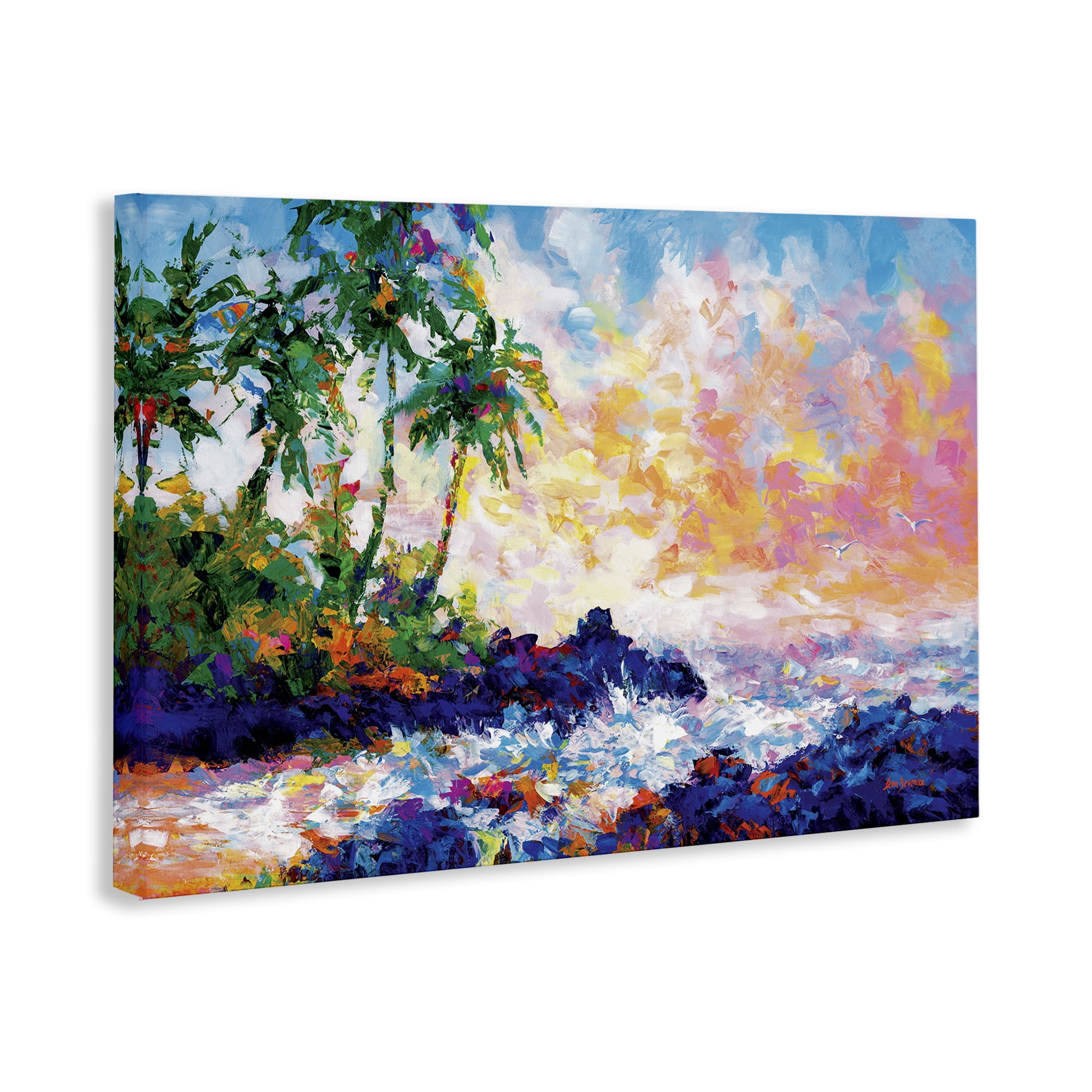 Stupell Industries Waves on Tropical Beach Landscape Painting Gallery Wrapped Canvas Art Print Wall Art, 36 x 24