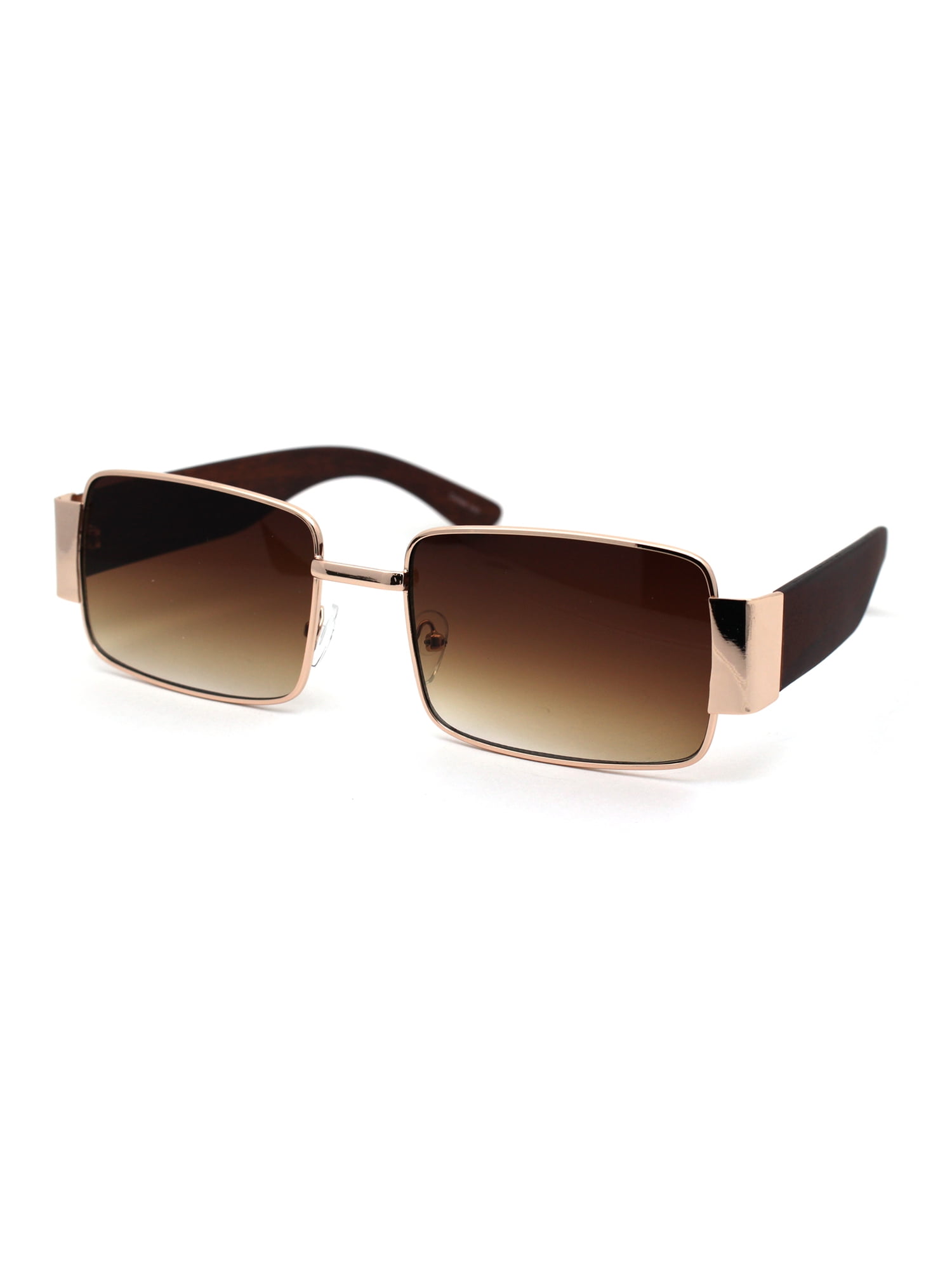 Mens Minimal Mod Retro Rectangular Dad Sunglasses Gold Brown