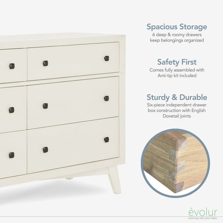 Evolur Loft Antilia Mid Century Double Dresser, Vanilla Bean Evolur Loft Antilia Mid Century Double Dresser, Vanilla Bean