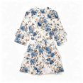 thumbnail image 5 of Fesfesfes Women's 3/4 Sleeve Ruffle Dress Round Neck Elastic Waist Tiered Mini Dress Casual Summer Work Vacation Abstract Print Short Dresses, 5 of 6