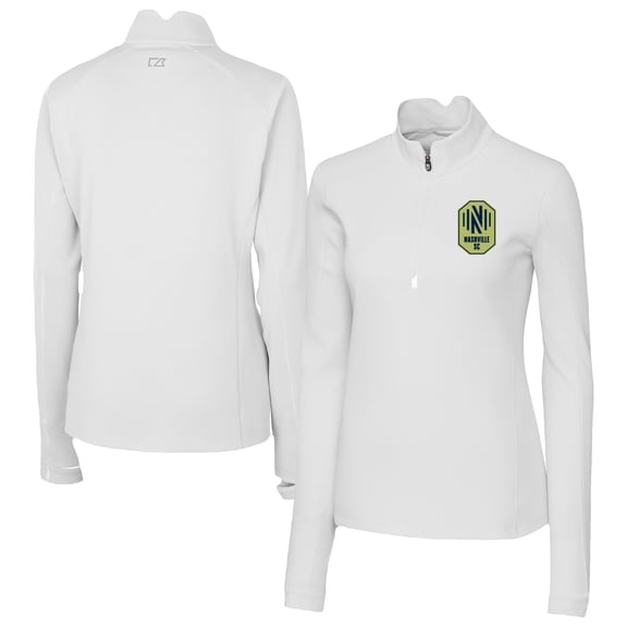 Women's Cutter & Buck White Nashville SC Traverse Stretch Eco Quarter-Zip Top