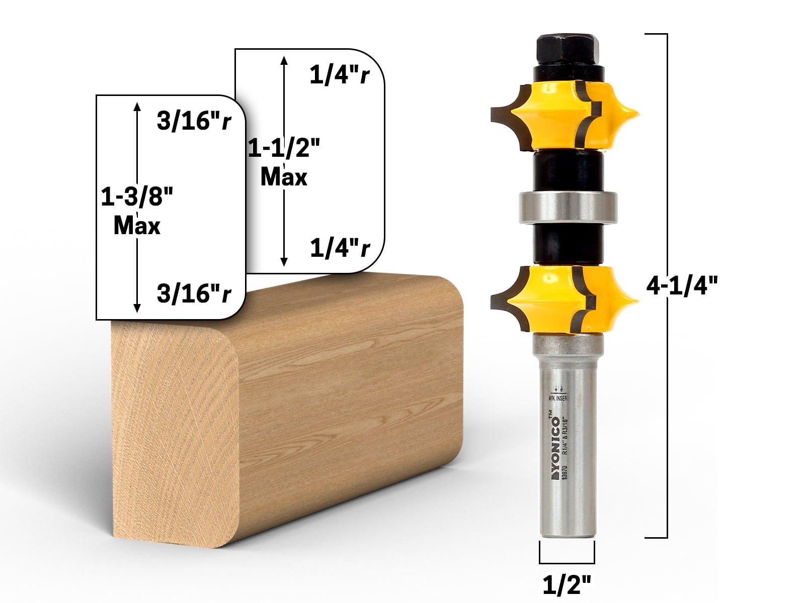 Dual Surface Adjustable Edge Forming Router Bit 1/2" Shank Yonico