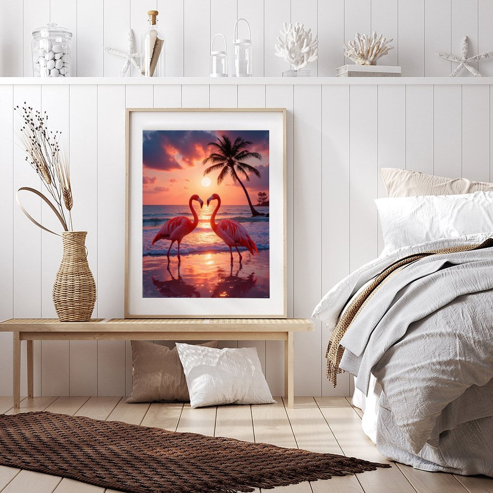 Diamond Art Kit for Adults, Tropical Flamingos Sunset Beach Diamond Painting for Adults Beginners, DIY Diamond Art Painting Kits, 5D Diamond Painting Crafts for Home Decor 12x16 Frameless