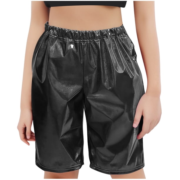 Odeerbi 3-16 Años Niños Niñas Pantalones Cortos Metálicos Brillantes Para Baile Etapa Rendimiento Conjuntos Bermudas Brillantes Pantalones Cortos de Pierna Recta