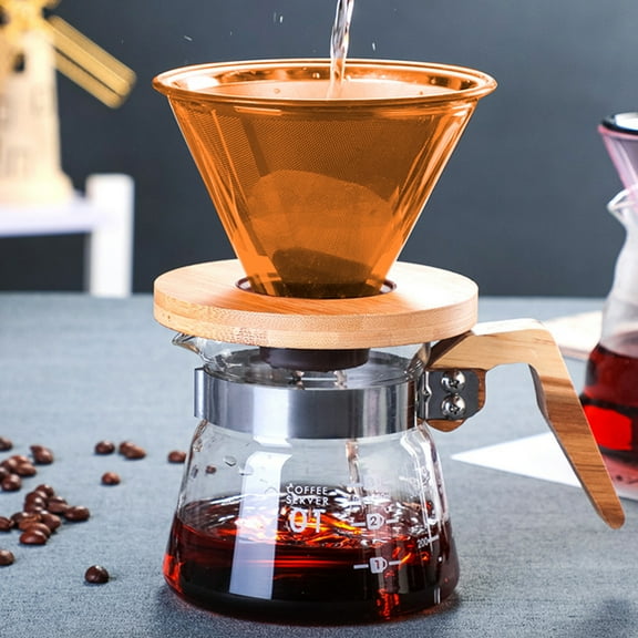 Glass Pour Over Coffee Maker | Reusable Hand Drip Coffee Filter with Removable Wooden Base | Portable Single Cup Brewer for Home, Office & Travel | 1pc