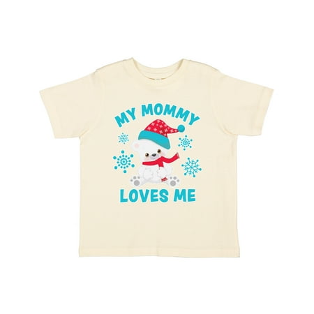

Inktastic Polar Bear My Mommy Loves Me in Santa Hat with Snowflakes Gift Toddler Boy or Toddler Girl T-Shirt