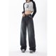 thumbnail image 3 of Pantalones vaqueros de pierna ancha para mujer, Jeans negros y grises, cintura alta, sueltos, rectos, diseño elástico, moda, estilo Y2K, nuevo, 3 of 5