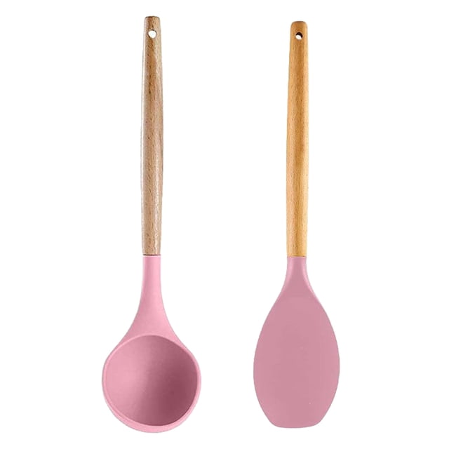 Utensilios de cocina del silicón de la cocina, sistema del utensilio de cocina de 2 piezas, utensilios de cocina de madera fáciles de limpiar
