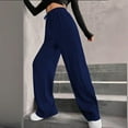 thumbnail image 3 of Qxiansh Women's Wide Leg Pants Solid Color Casual Ribbed Elastic Waist Jogging Sports, 3 of 6