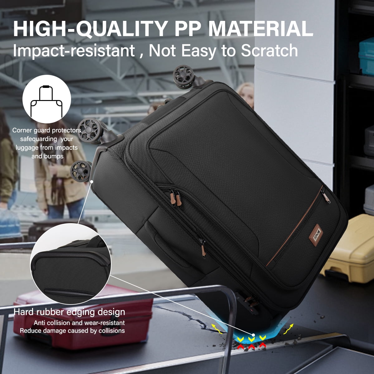 3 Piece Softside Luggage Set, Expandable Soft Shell Spinner Luggage with Front Opening, Lightweight Durable Suitcase TSA Lock Approved, 20"/26"/28", Black(XJ1097)