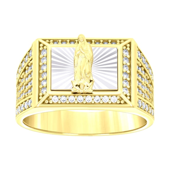 14k 14kt Two-tone Gold Mens Cubic-Zirconia Guadalupe Religious Ring