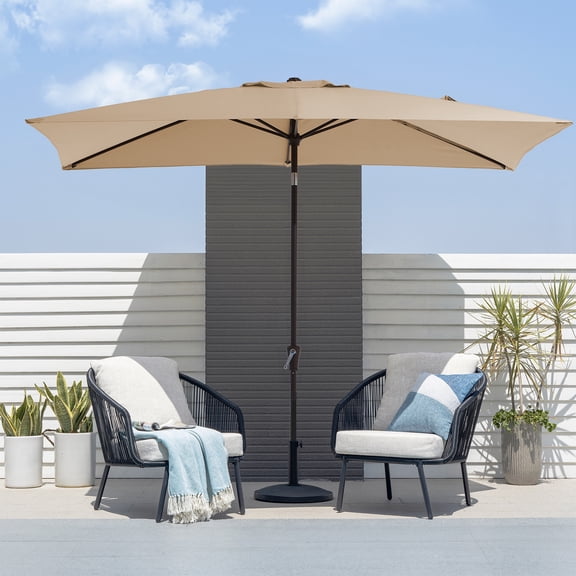 FUNDAZE 6.5' x 10' Rectangular Patio Umbrella w/ Crank, 8 Sturdy Ribs, Outdoor Shade for Chair Table Deck Garden Patio Poolside Balcony Backyard, Beige