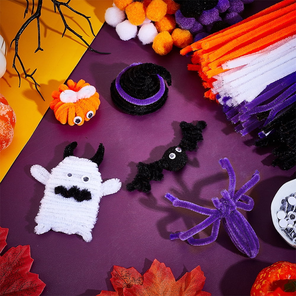 Holloween Theme DIY Making Kits including Craft Yarn Balls Pipe Cleaners Plastic Craft Eyes Cabochons Adhesive PVC Wiggle Eyes Cabochons
