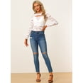 thumbnail image 4 of Blusa transparente transparente de manga larga con abertura frontal de encaje floral para mujer Blanco S, 4 of 6