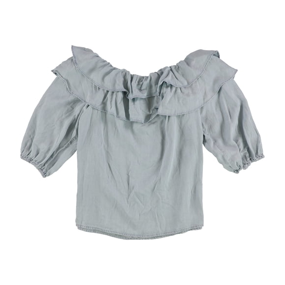 SAM AND JESS Womens Ruffled Off the Shoulder Blouse, ltpasblue, L