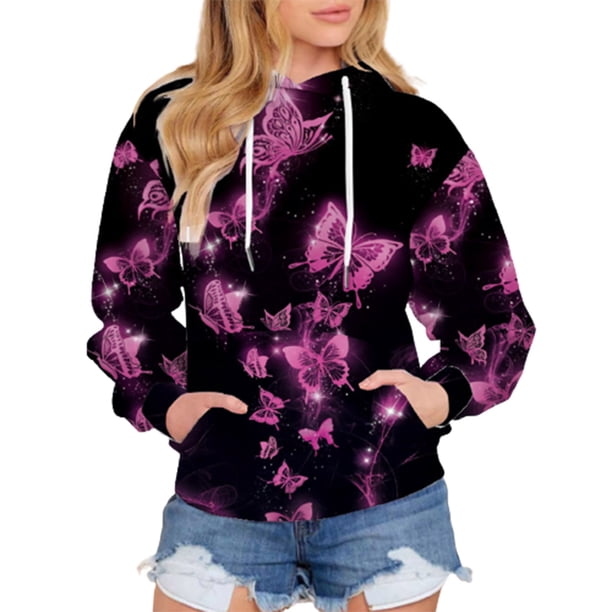 Sudaderas con capucha de manga larga con cordón y estampado de mariposas para mujer Fridja ghj987+3292