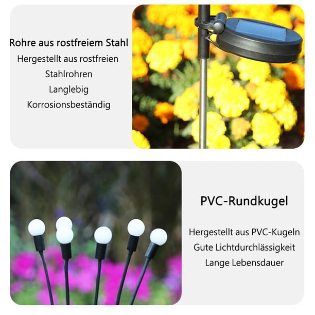Luces De Jardín, 2 Unidades De Luces Solares Firefly De 8 LED, IP65, Resistentes Al Agua, Para
