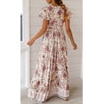 thumbnail image 5 of Women's Bohemian Floral Printed Wrap V Neck Short Sleeve Split Beach Party Maxi Dress, 5 of 8