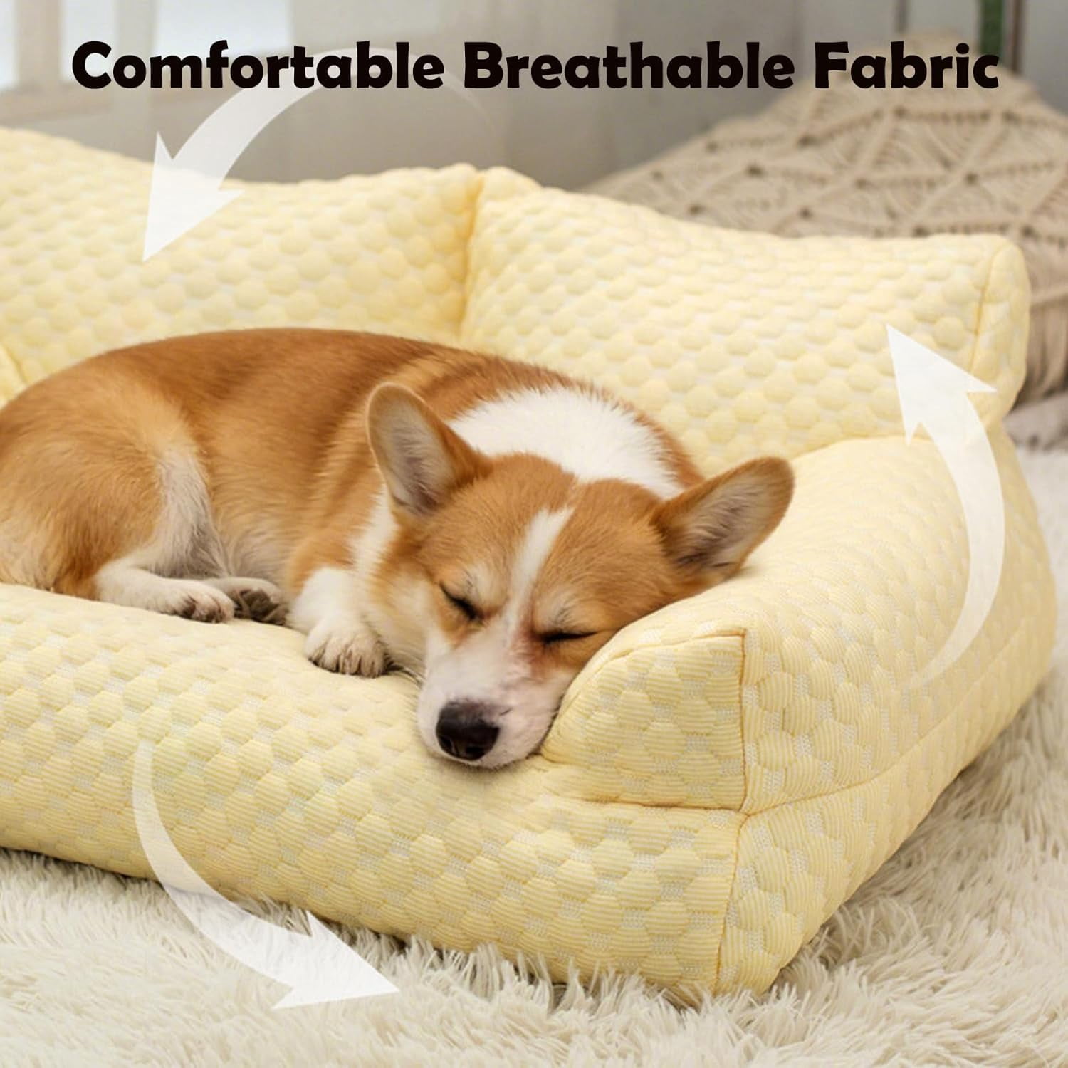 Dog Cooling Sofa Bed, Orthopedic Bolster Dog Sofa Bed, Breathable Sleeping Couch Pet Bed, Waterproof Lining and Nonskid Bottom, for Large Small Dogs & Cats (Blue, XL-35.43 * 21.65 * 9.84 in)