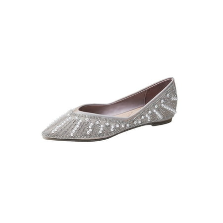 

Ferndule Women Rhinestones Dress Shoe Party Anti-Slip Low Top Pumps Lightweight Slip On Flat Shoes Blue 8.5