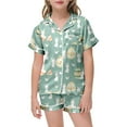 thumbnail image 5 of Satin Pajamas Set Toddler Girl Easter Bunny Rabbit Pajamas Button Up Shorts lounge wear Sleepwear Set Trendy Fashion Cothes #Z04 Green 3-4 Years, 5 of 5