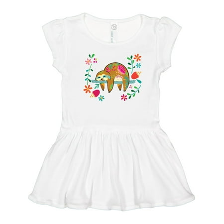 

Inktastic Sloth Cute Girls Flowered Girls Toddler Dress