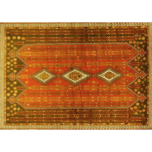 Ahgly Company Machine Washable Indoor Rectangle Persian Yellow Traditional Area Rugs, 5' x 7'