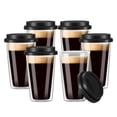 thumbnail image 1 of Double Walled Glass Coffee Mugs with Silicone Lids,12 OZ 6Packs Insulated Drinking Coffee Cups with Lids, Dishwasher Safe Reusable Glass Iced Travel Coffee Cups for Morning Coffee, Hot or Cold Drink, 1 of 5