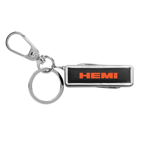 HEMI Logo Multi-Tool Genuine Black Leather Key Chain for Dodge Jeep RAM Chrysler